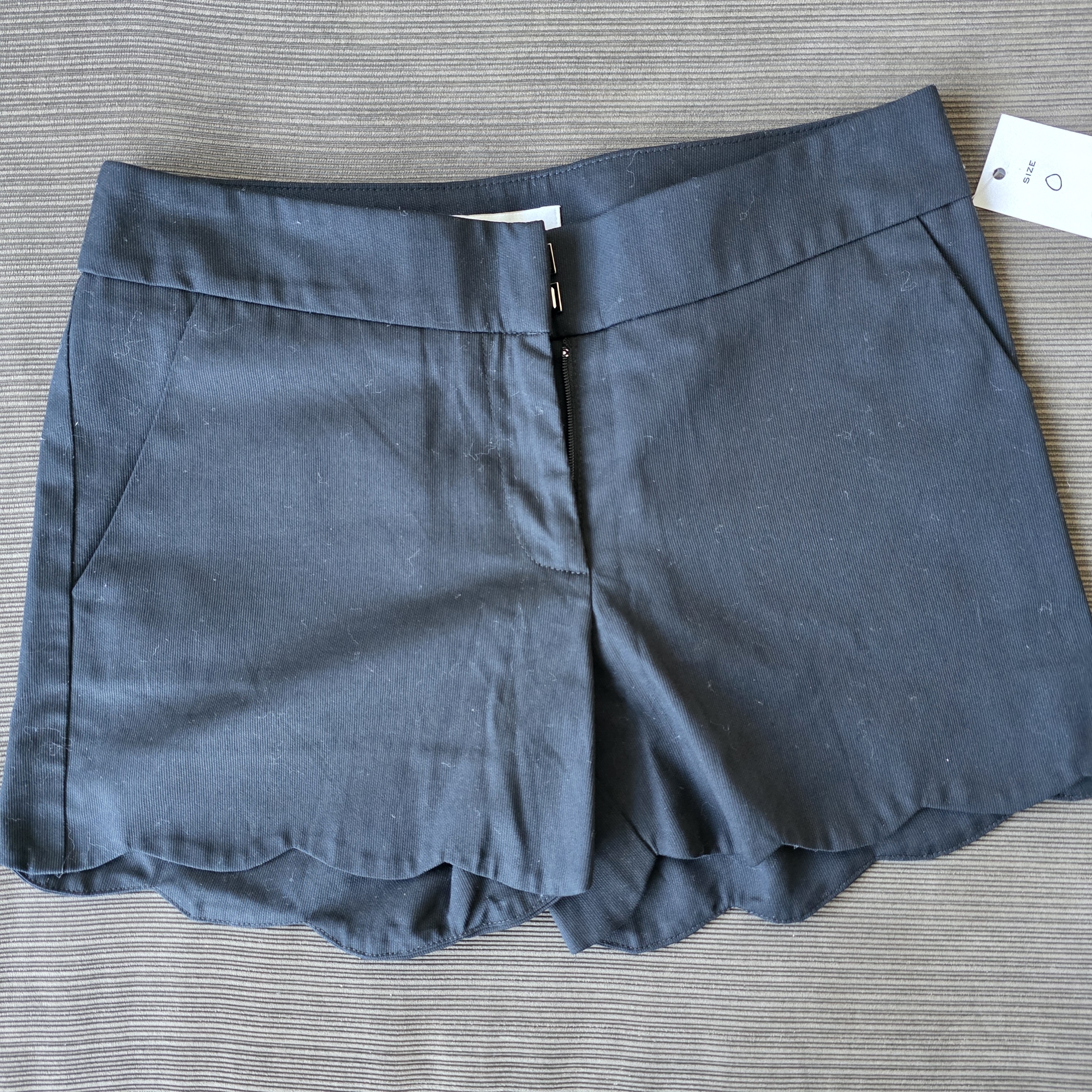 Elegant Black Scalloped Hem Women's Shorts